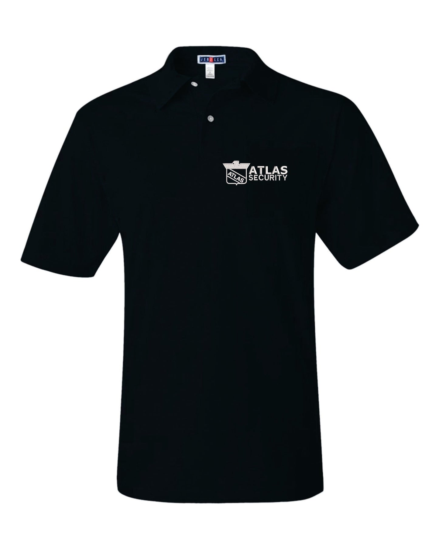 JERZEES Black SpotShield™ 50/50 Polo with Embroidered Atlas