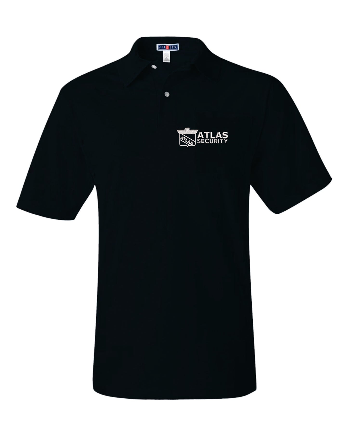 JERZEES Black SpotShield™ 50/50 Pocket Polo with Embroidered Atlas