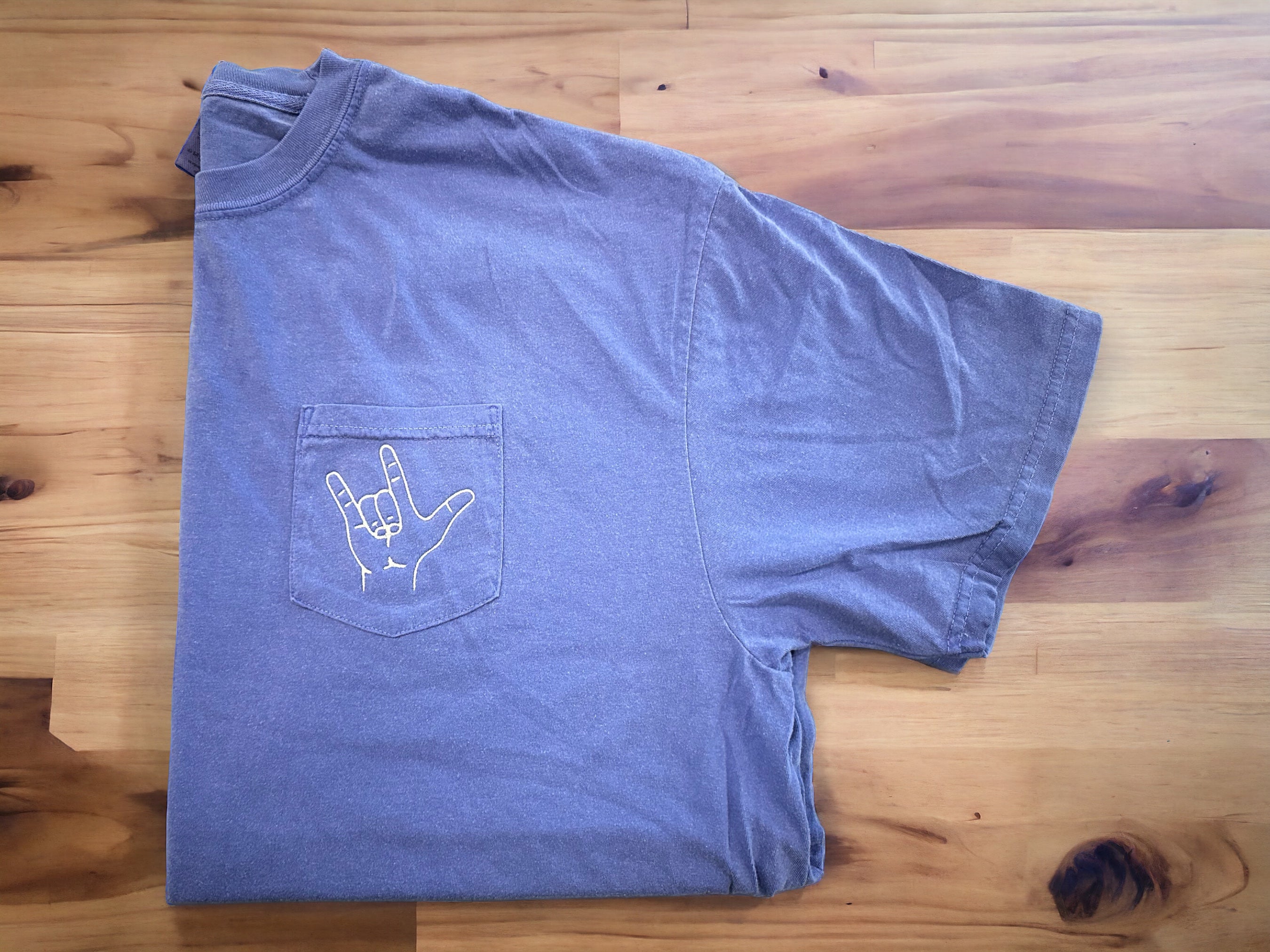 Love You ASL - Embroidered Comfort Colors Pocket Tee โ Nichols Threads