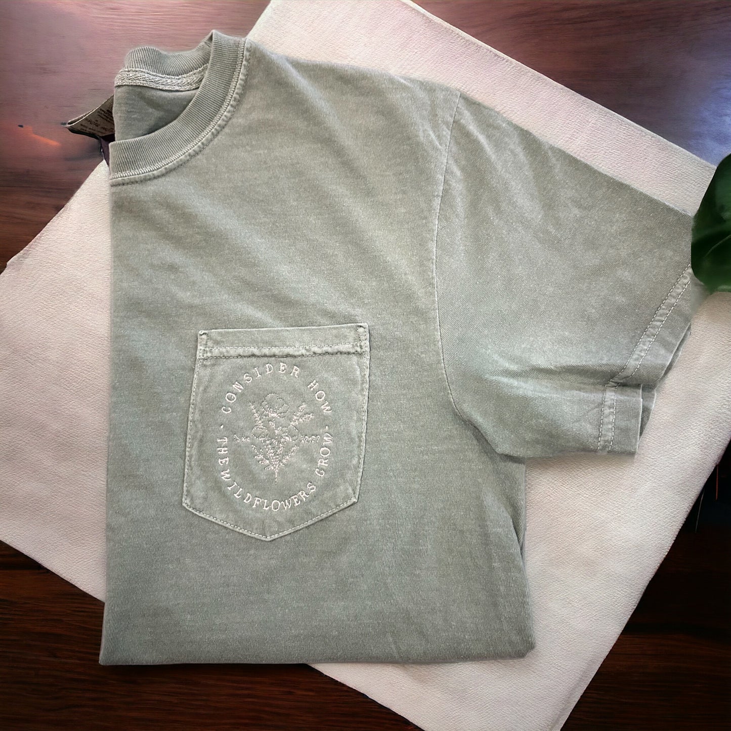 Consider How The Wild Flowers Grow Embroidered pocket Tee
