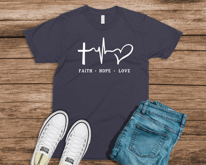 Faith, Hope and Love | Cross -> Heartbeat - Bella+Canvas T-shirt