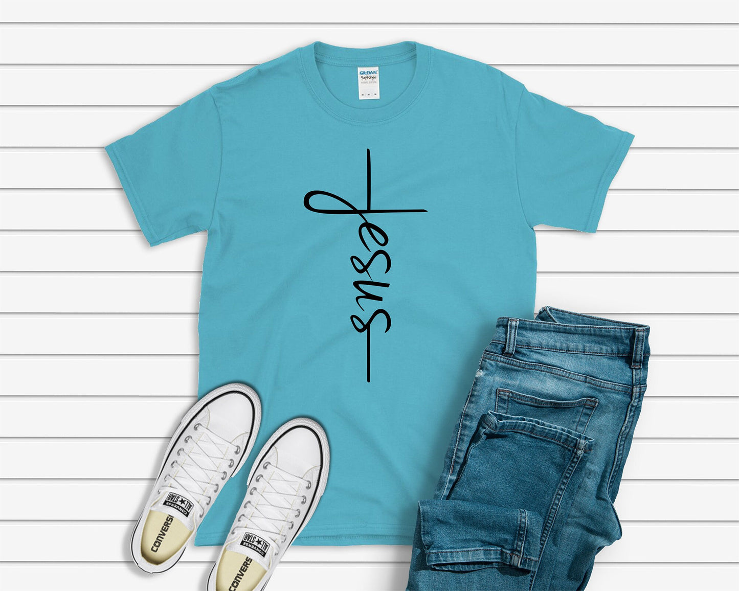 Jesus on the Cross in Script - Softstyle T-shirt
