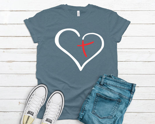 Love the Cross - Heart Bella+Canvas T-shirt